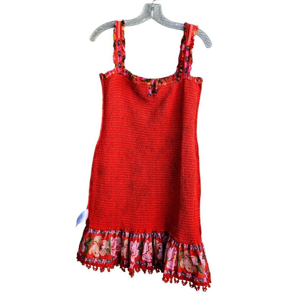 Farm Rio Red Floral Smocked Bodycon Mini Dress Size L M L - Picture 15 of 16